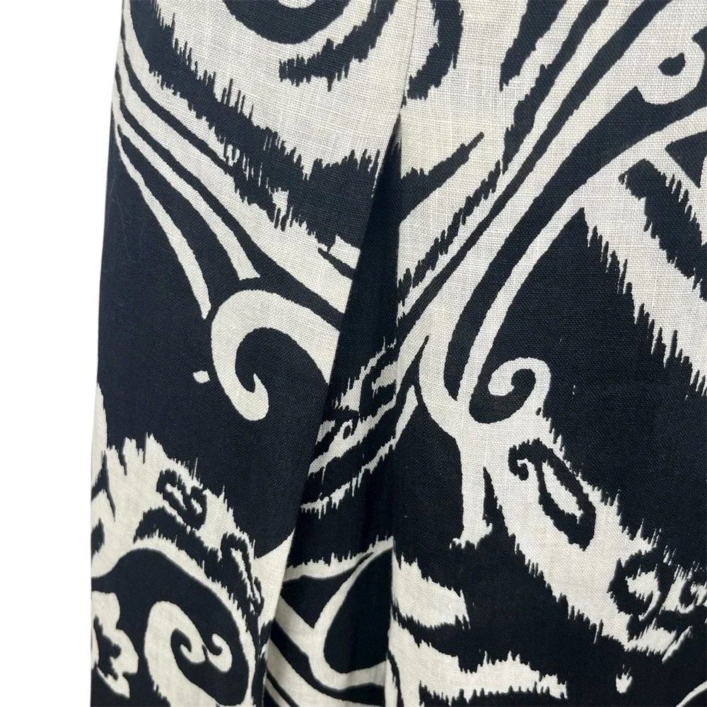 St. John Couture Black & Cream Linen Silk‎ Lined Skirt, Size 10